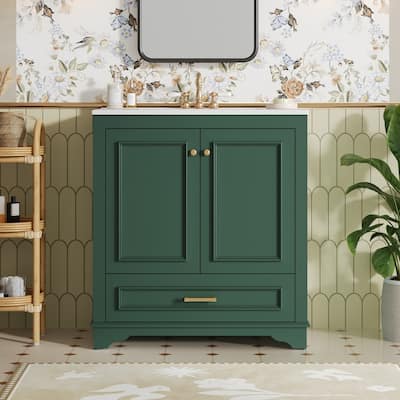 30" Bathroom Vanity with Ceramic Sink, 2 large Soft Closing Doors