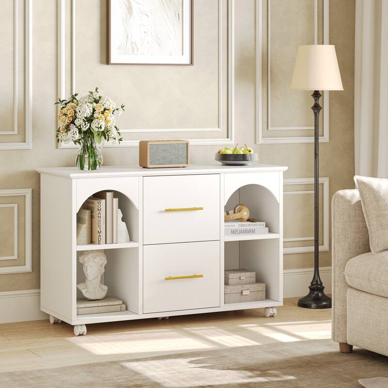 39.3'' Mobile File Cabinet for Home Office, 2 -Drawer, Fits A4/Letter Size - White