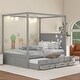 preview thumbnail 2 of 9, Queen Size Pine Wooden Platform Bed with Twin Size Trundle, Canopy Bed with Three Storage Drawers for Bedroom, Gray