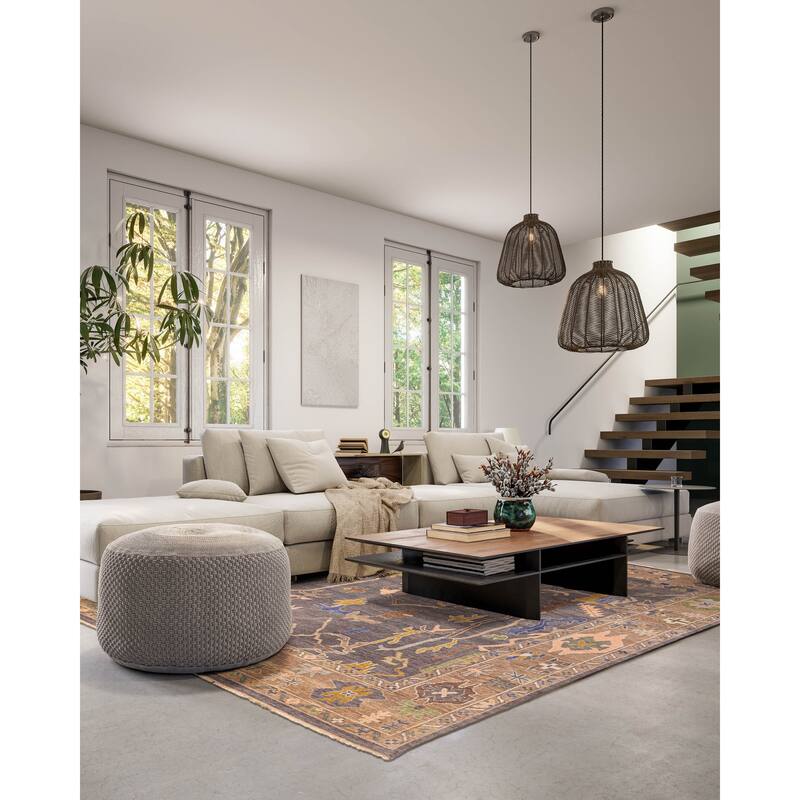 ECARPETGALLERY Hand-knotted Modern Oushak Dark Grey Wool Rug - 8'9 x 11'11