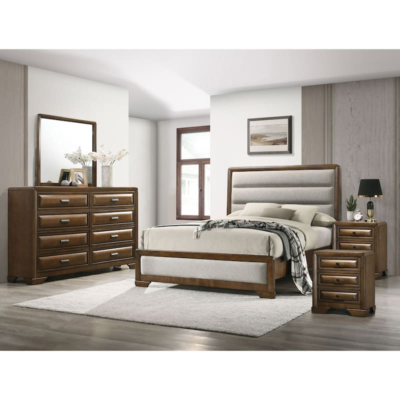 Furniture of America Collins 5-Piece Brown Solid Wood Oversized Bedroom Set - Queen