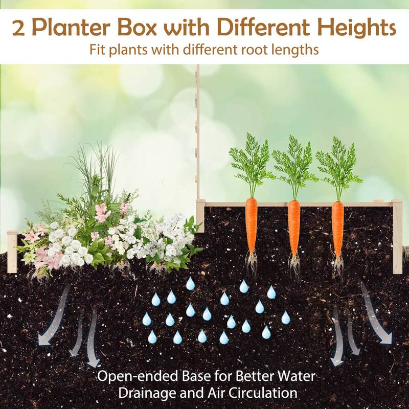 Costway 87" Raised Garden Bed with Trellis 2 Planter Boxes Open-ended - Natural - See Details