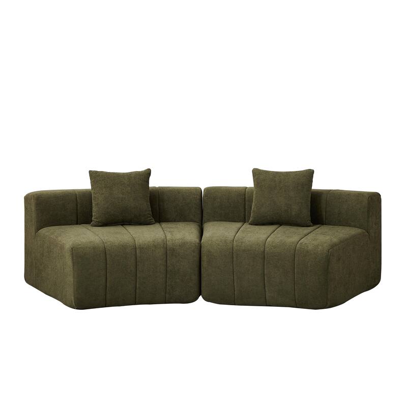 Chenille Curved Sectional Sofa with 2 Pillows,Curved Symmetrical Modular Semi Circular Sofa Sectional for bedroom, Living room