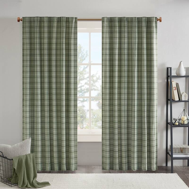 Plaid Faux Leather Tab Top Curtain Panel with Fleece Lining