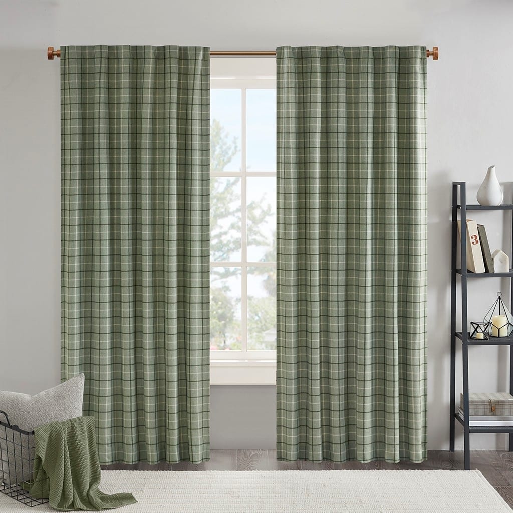 Plaid Faux Leather Tab Top Curtain Panel with Fleece Lining