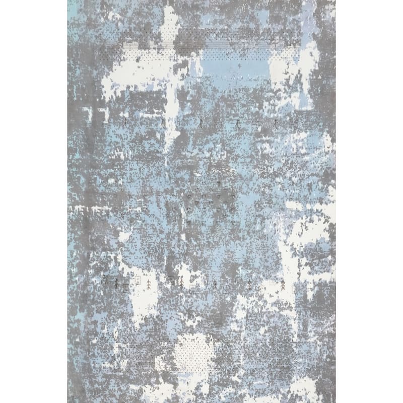 Hand Knotted Oriental Viscose Silk Carpet Modern Abstract Navy Blue & Blues Abstract Area Rug - 7' 5'' X 5' 4''