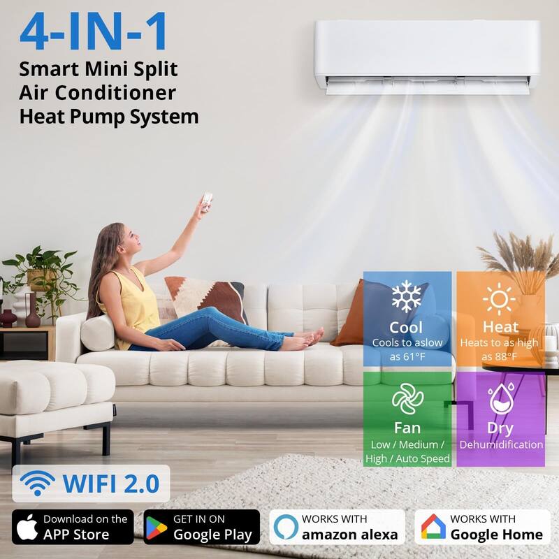 9000 BTU Mini Split AC, 24 SEER2, 230V, Cools Up to 450 Sq.Ft