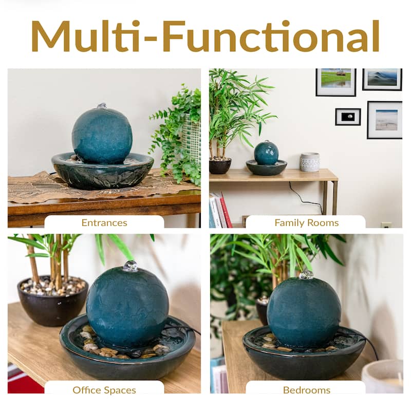 Sunnydaze Ceramic Indoor Tabletop Water Fountain with Orb - 7-Inch