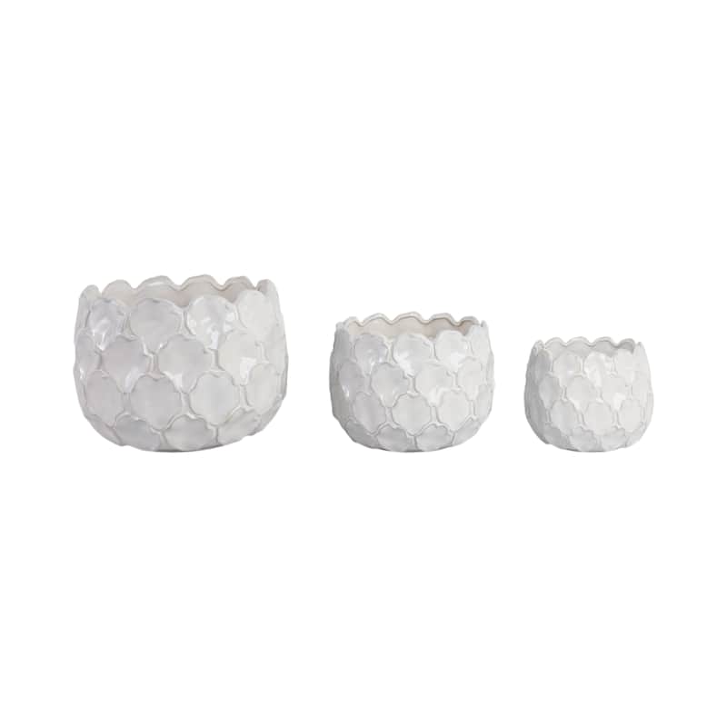 Stoneware Planters Textured Quatrefoil (Set of 3) - 11", 9", 7" White - 15" x 15" x 11"