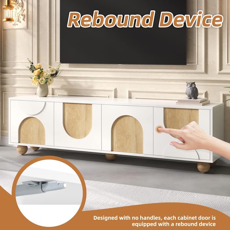 TV Stand with Four Arched Wood-Grain Doors, Geometric Design Media Console, Entertainment Center with Storage Cabinets