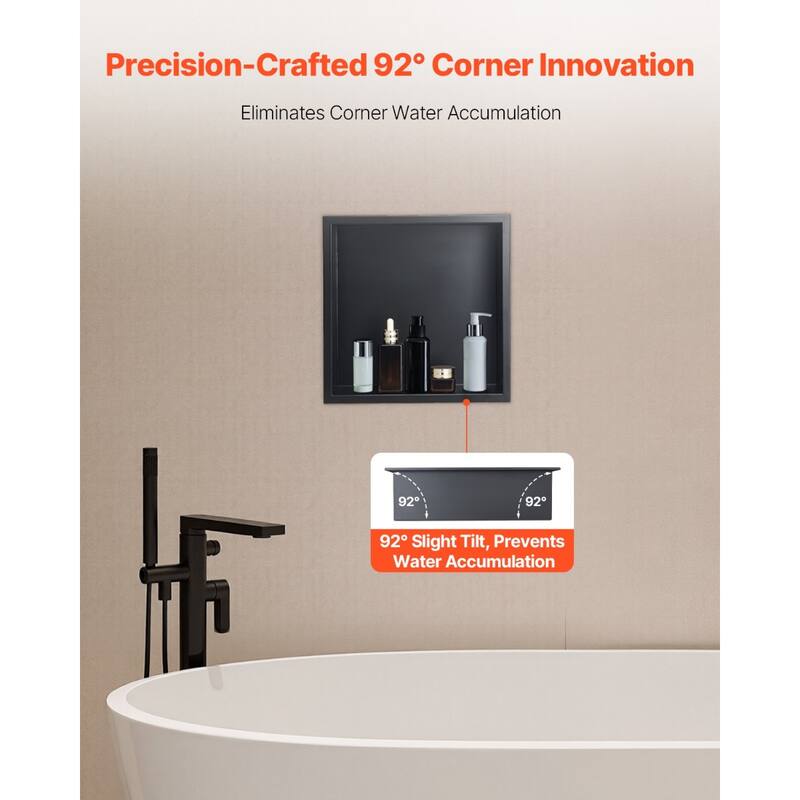 Black Stainless Steel Waterproof Shower Box with 92 Corner and Easy Installation - 4 x 13 x 13 inches