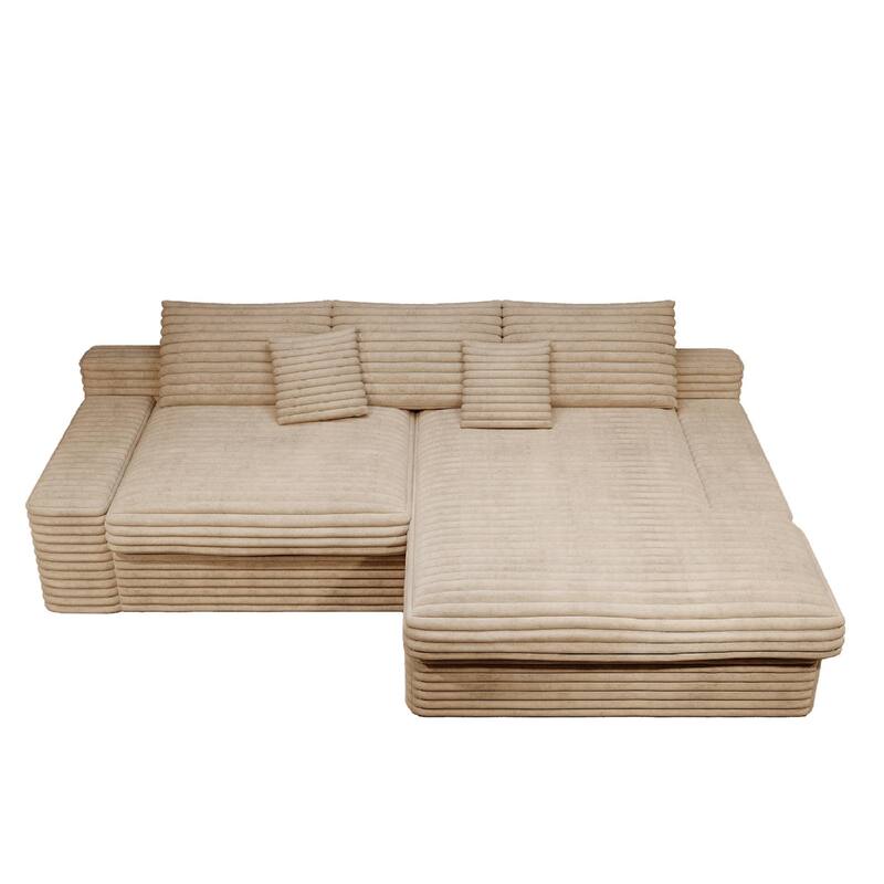 Roomfitters 118.1" Modular Sectional Sofa, 2-Piece Compressed Cloud Couch, No Assembly Required, Plush Corduroy, Beige