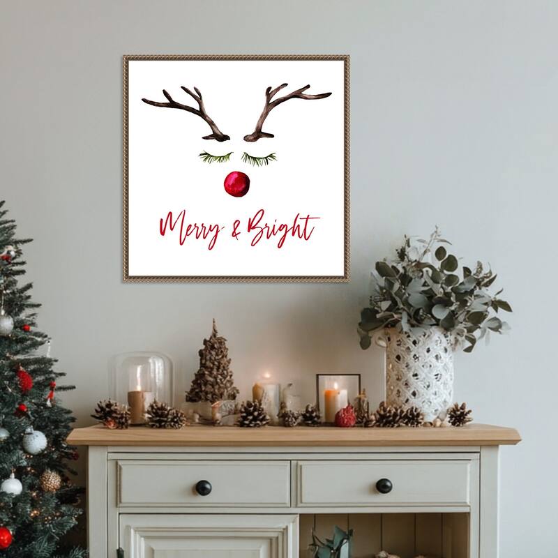 Reindeer Merry and Bright by Amanti Art Portfolio (22 x 22 in.), Framed Canvas Wall Art Print - Sylvie Beaded Dark Gold