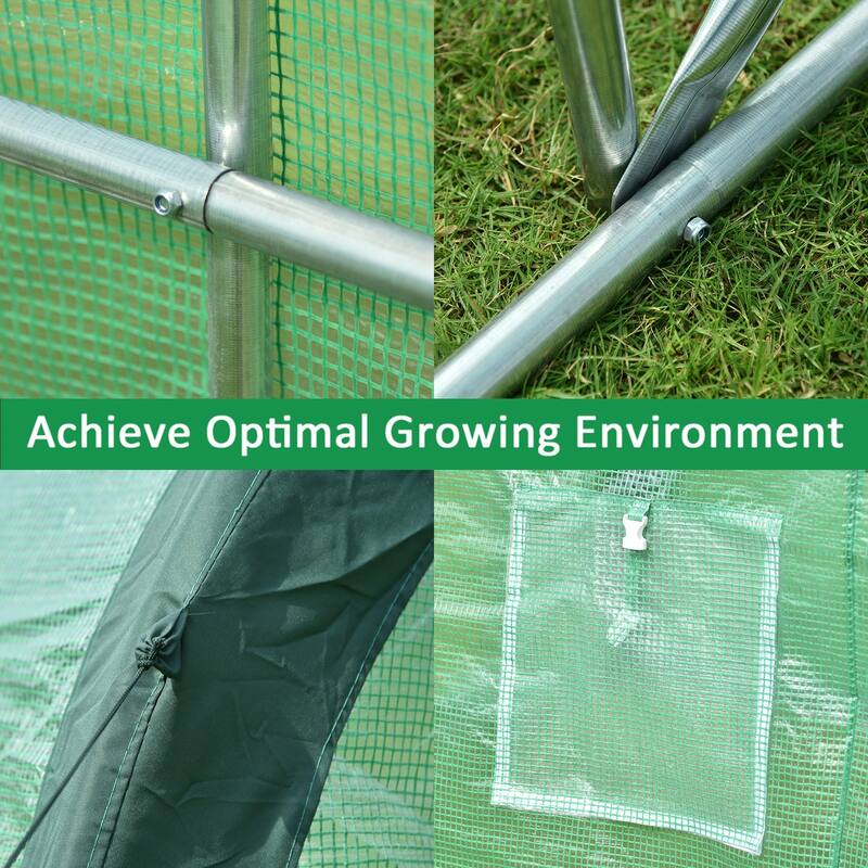 Aoodor 6.7' x 3.3' x 7.2' Lean-to Walk-in Greenhouse with Shelf and Durable PE Cover, Outdoor Garden House - 6.3 x 3.3 x 7.2 ft