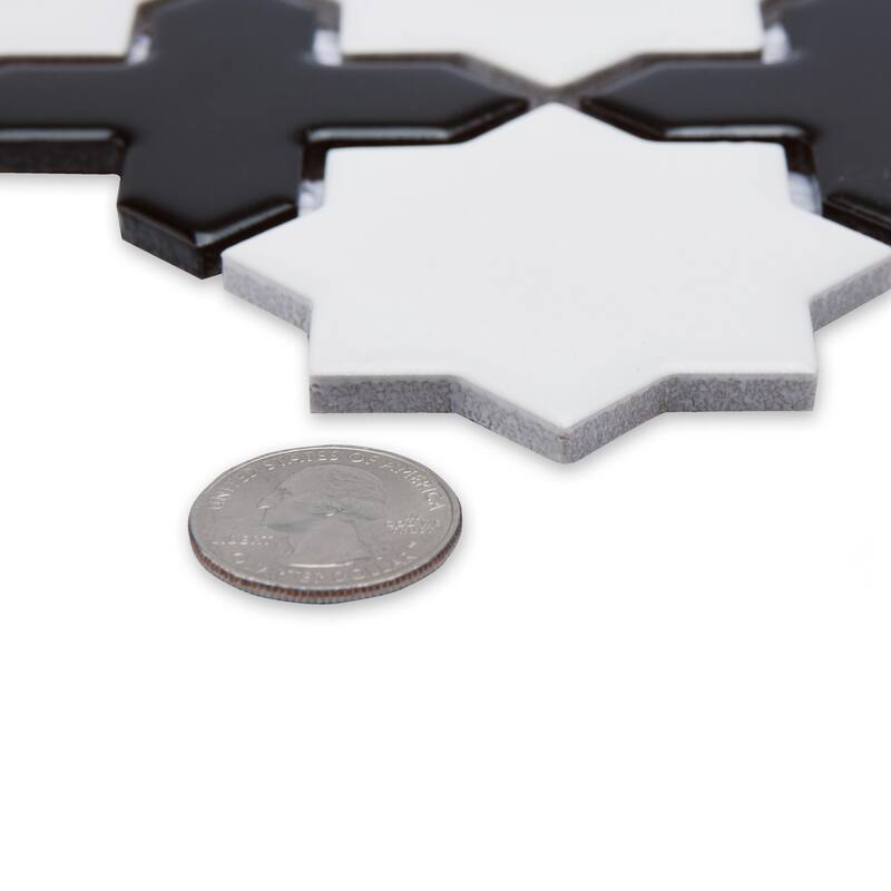 Merola Tile Metro 2" Star Matte White with Matte Black Cross 11-7/8" x 11-7/8" Porcelain Floor and Wall Tile