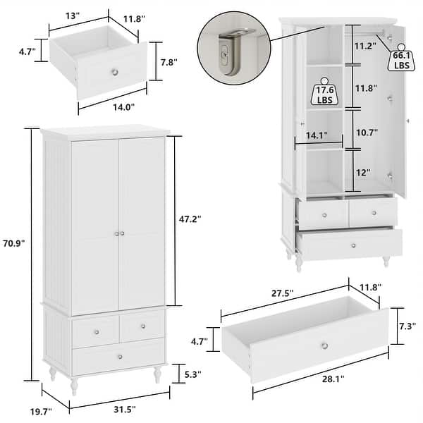 Armoire Wardrobe Closet Adjustable Shelves Closet Wardrobe Cabinet - On ...