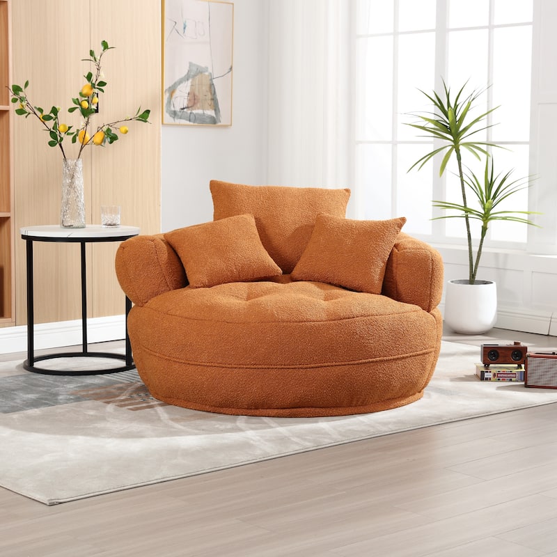 Boucle Upholstered Tufted Barrel Accent Living Room Chair With Toss Pillows - Orange