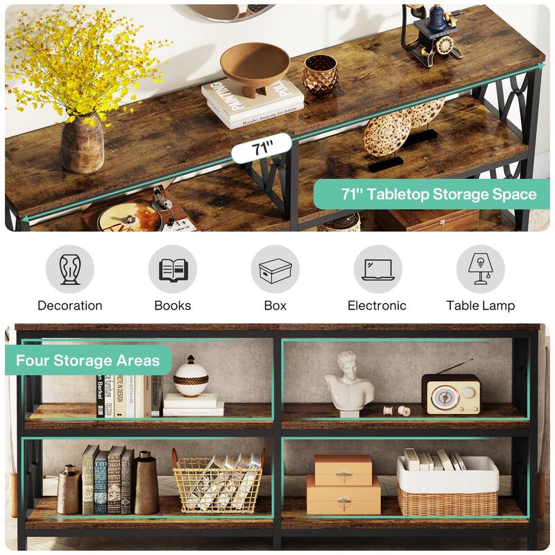 3-Tier Console Table , 70.9-in Industrial Sofa Table, Long Foyer Table Entryway Table