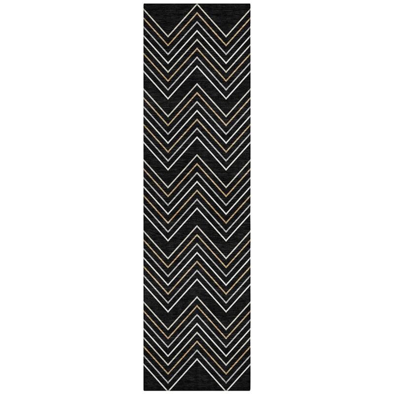 Machine Washable Indoor/ Outdoor Modern Chevron Chantille Rug