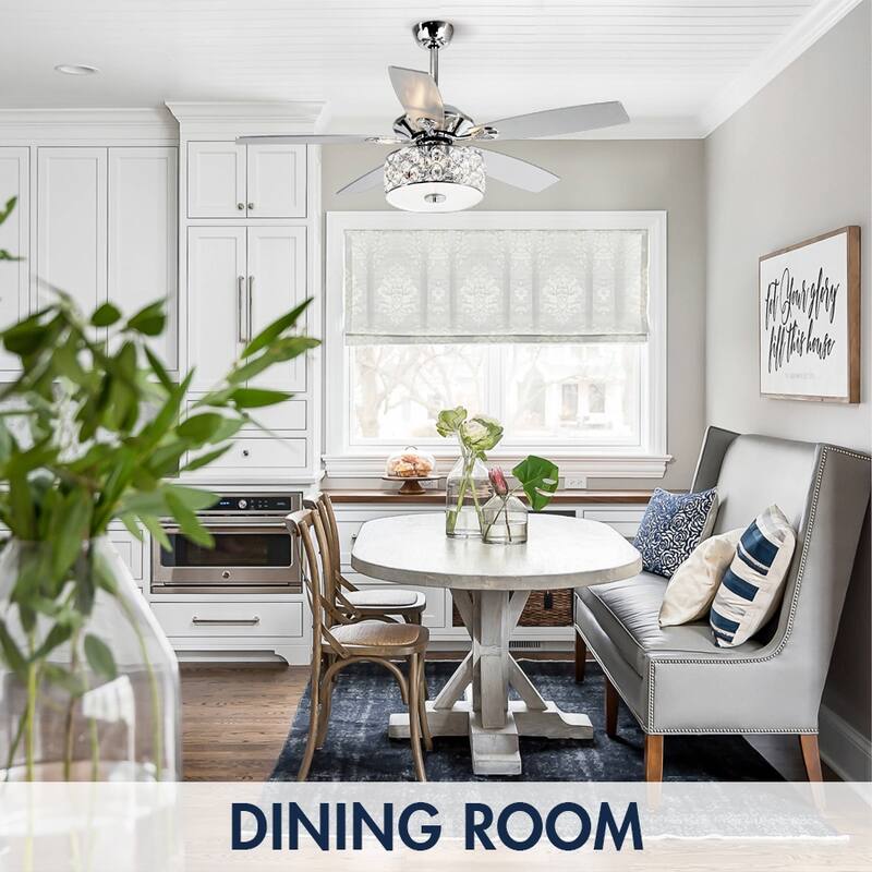 52" Indoor Chrome Crystal Chandelier Ceiling Fan with Light and Remote Control - 52 in. W X 52 in. D X 19.3 in. H