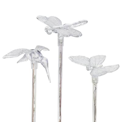 Exhart Solar Acrylic Butterfly, Hummingbird and Dragonfly Garden Stake Set of Three, 3 by 25 Inches