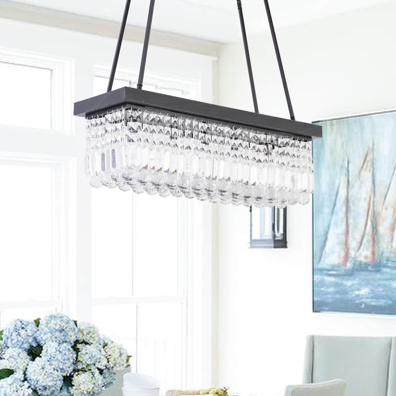 Maxax 5 - Light Kitchen Island Tiered Pendant With Crystal Accents - N/A - Black
