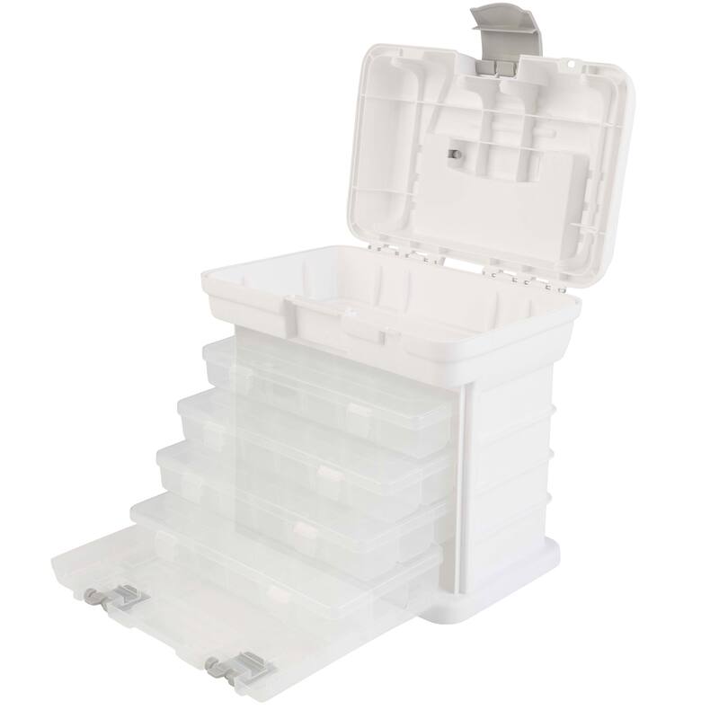 Portable Tool Box - Small Parts Organizer with Drawers and Customizable Compartments for Hardware, or Crafts by Stalwart - White