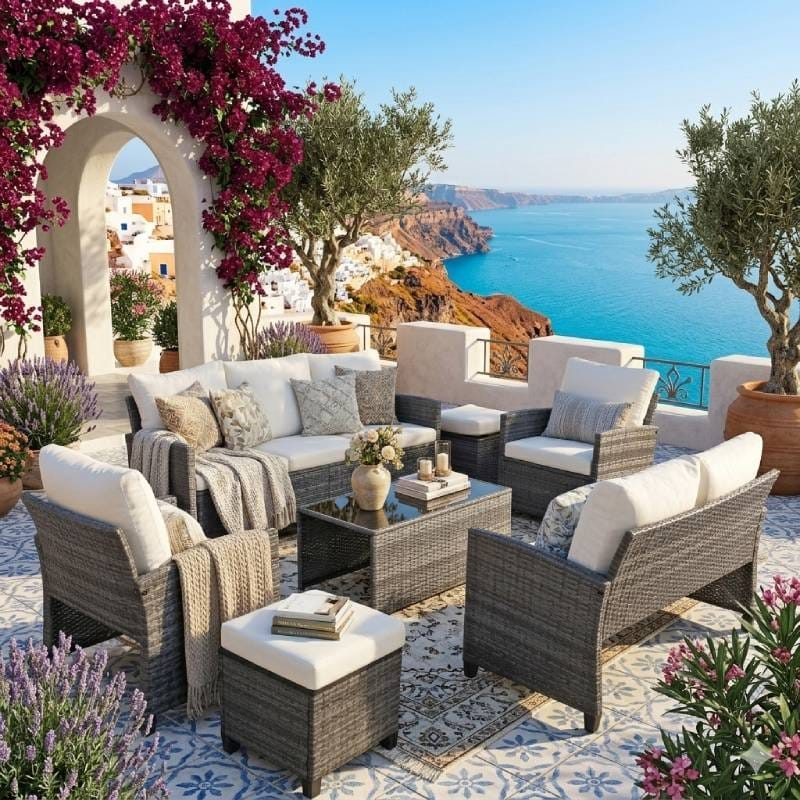 9-Deep Seating Outdoor Wicker Patio Conversation Set For Balcony Pool Garden
