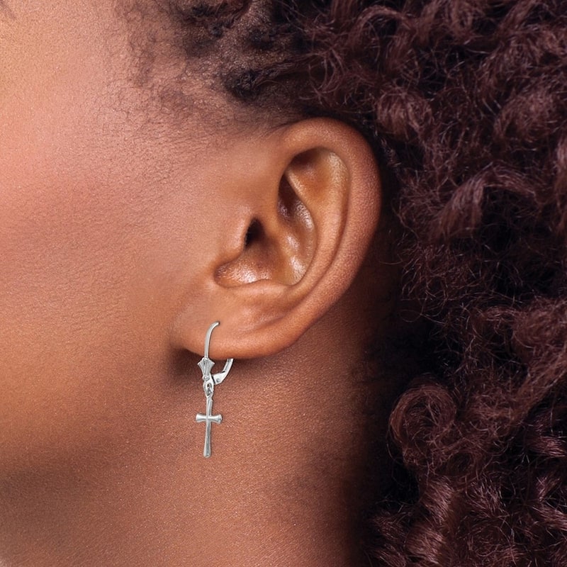 Curata 10k or 14k Yellow or White Gold Polished Beveled Cross Leverback Earrings - 30x8mm