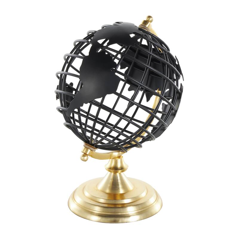 Aluminum Metal Open Framed Globe with Wire Exterior and Gold Base - Black - Roche River Decor