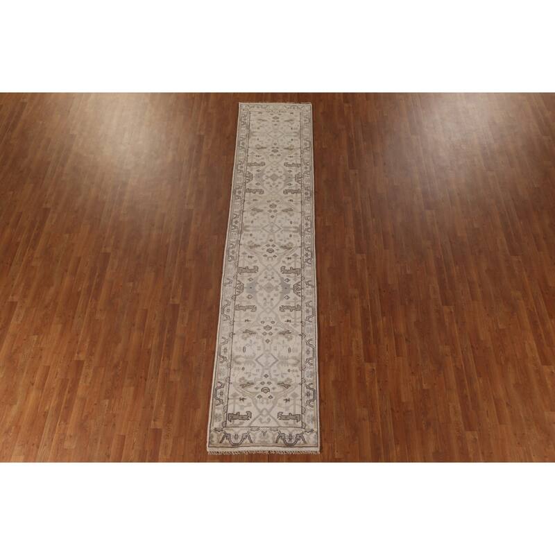 Ivory / Beige Oushak Oriental Runner Rug Handmade Wool Carpet - 2'7"x 11'10"