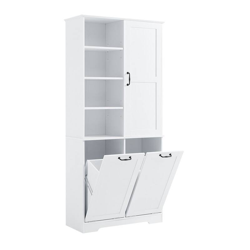 Tall Tilt Out Laundry Hamper Cabinet With Drawer Bathroom Storage Cabinet Shelf With Multiple Storage Space