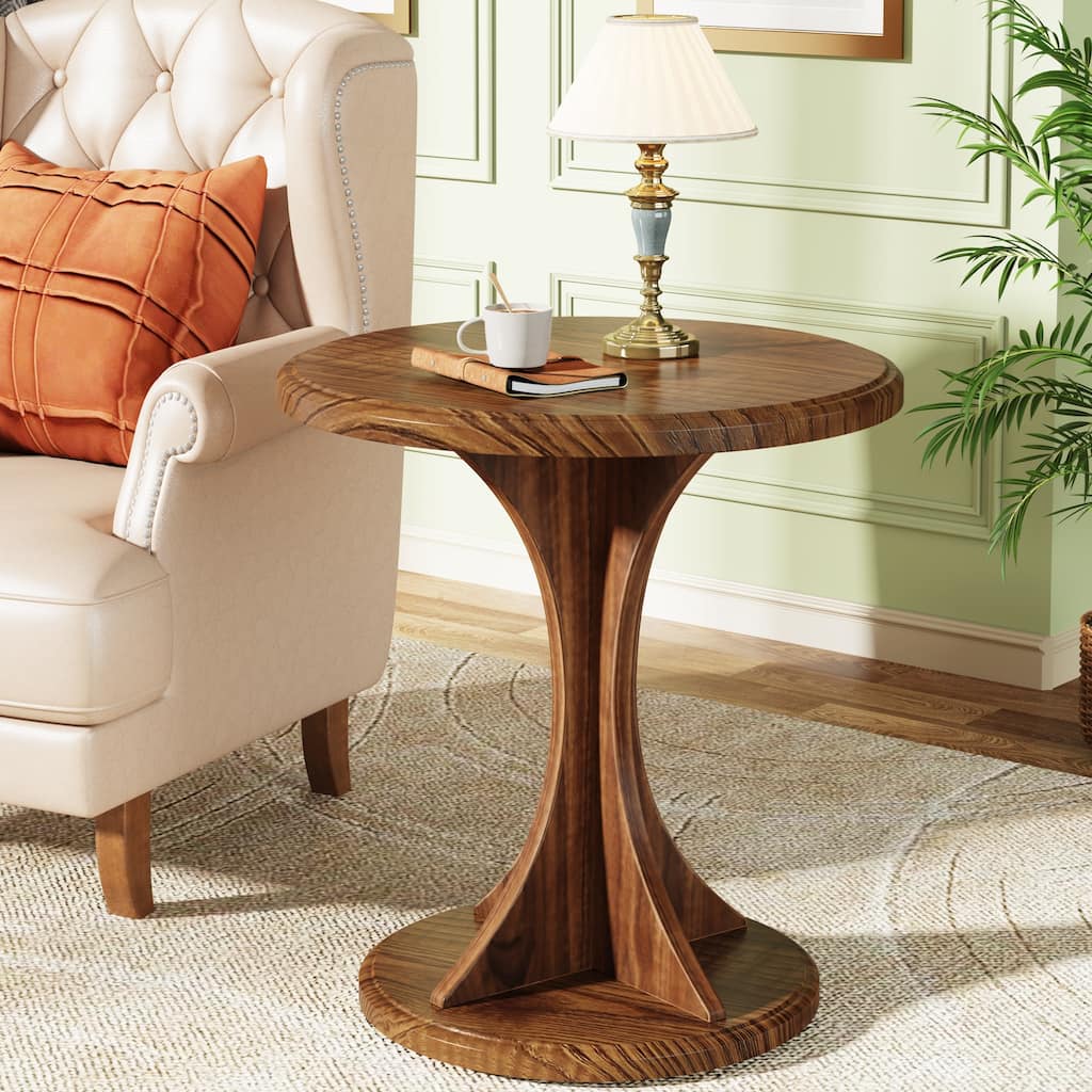 Small End Table, Wood Round Side Table for Living Room Bedroom