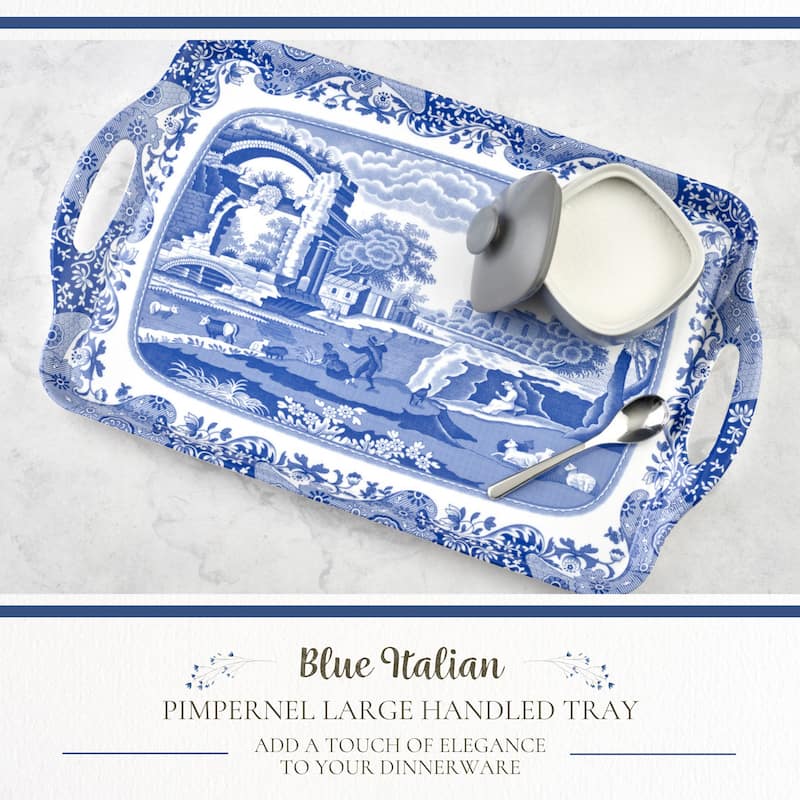 Pimpernel Blue Italian Large Melamine Handled Tray - 19.25" x 11.5"