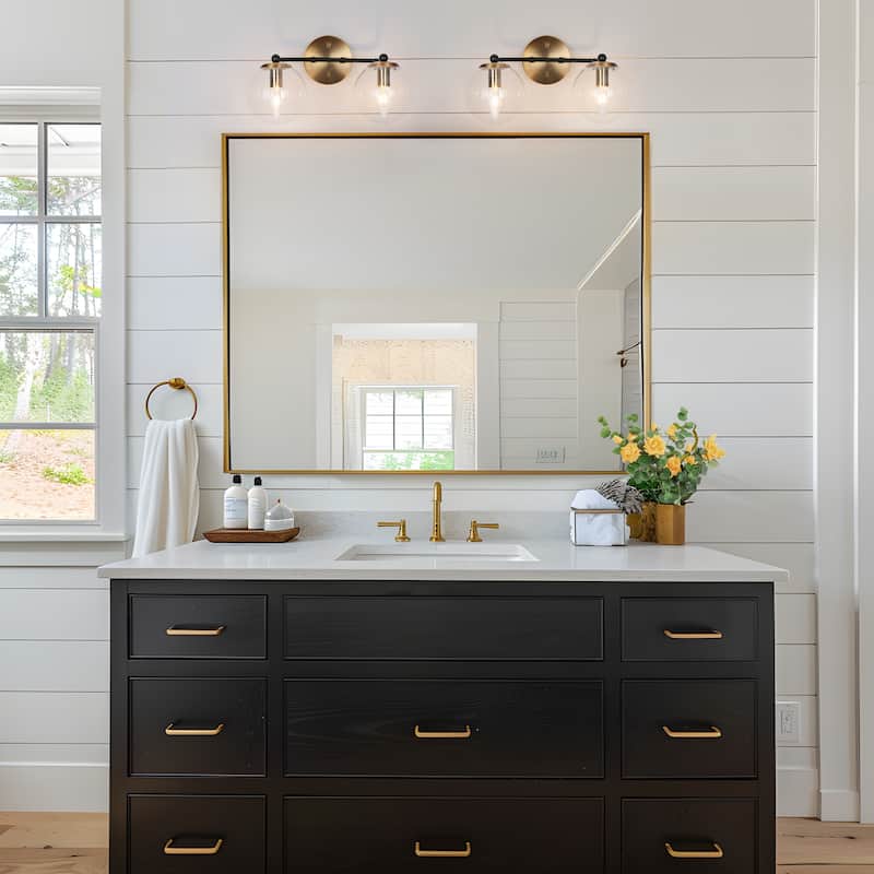 Modern Glam Black Gold 2/3/4 Light Bathroom Vanity Light Globe Seeded Glass Wall Sconces