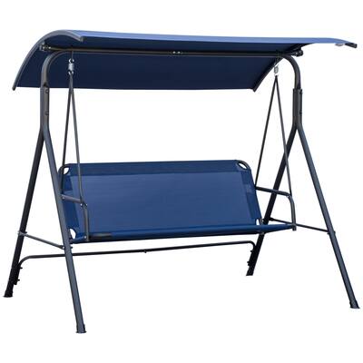 3-Person Porch Swing Bench with Stand & Adjustable Canopy, Armrests, Steel Frame