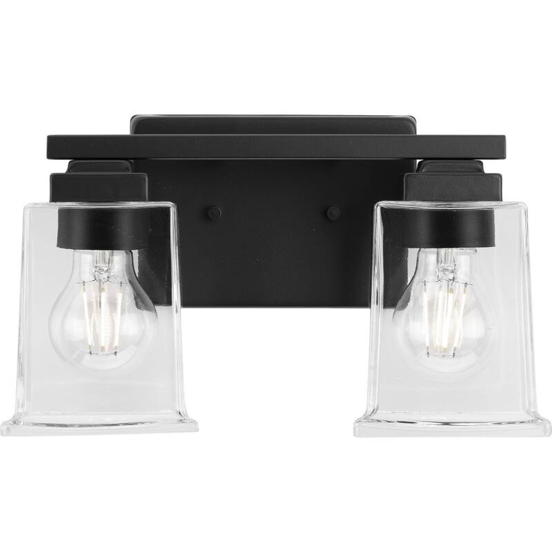 Gilmour Collection Two-Light Matte Black Clear Glass Bath Vanity Light - 12.25 in x 5.5 in x 7 in