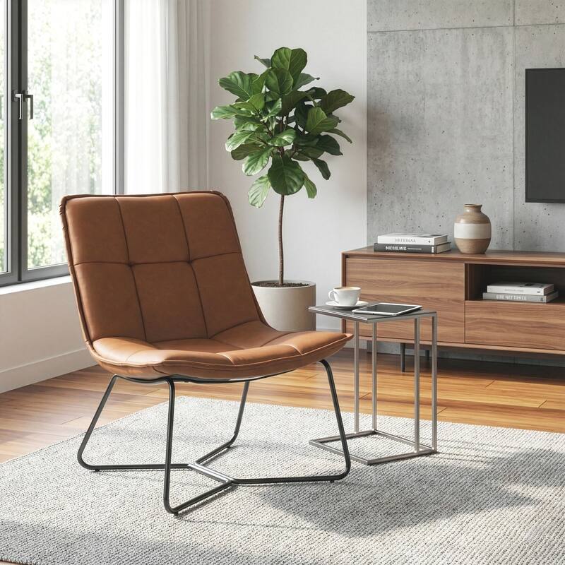 Aurele Armless Accent Chair with Black Metal Legs