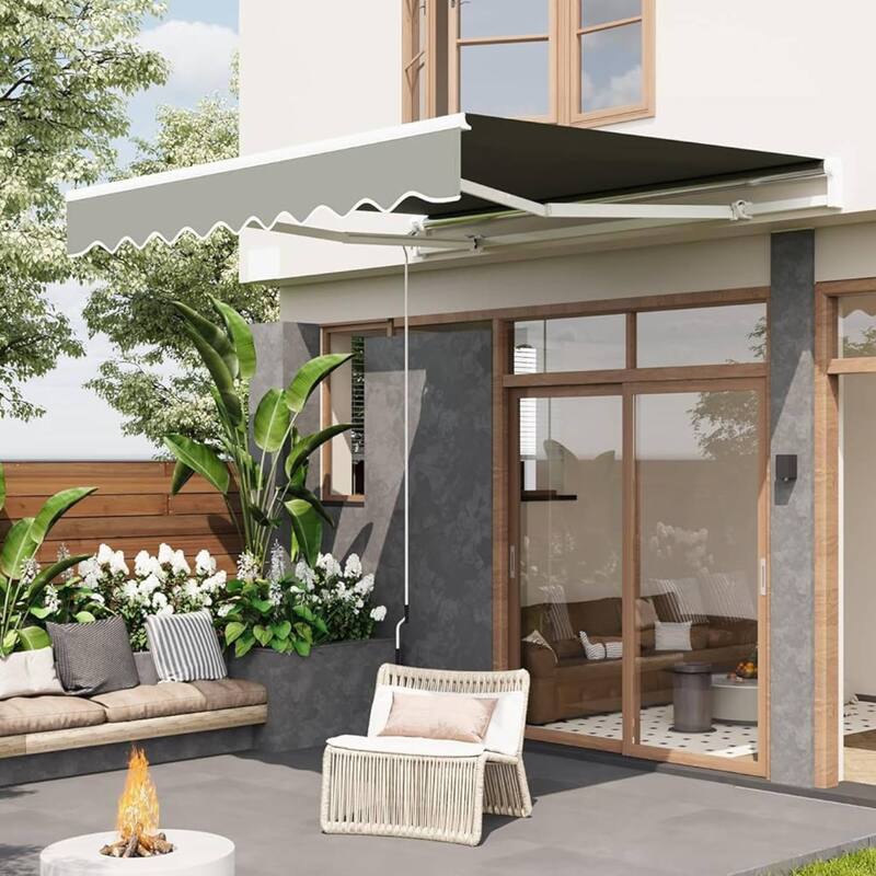 10'x8' Retractable Waterproof Patio Awning, Sun Shade Awning with Manual Crank Handle - N/A