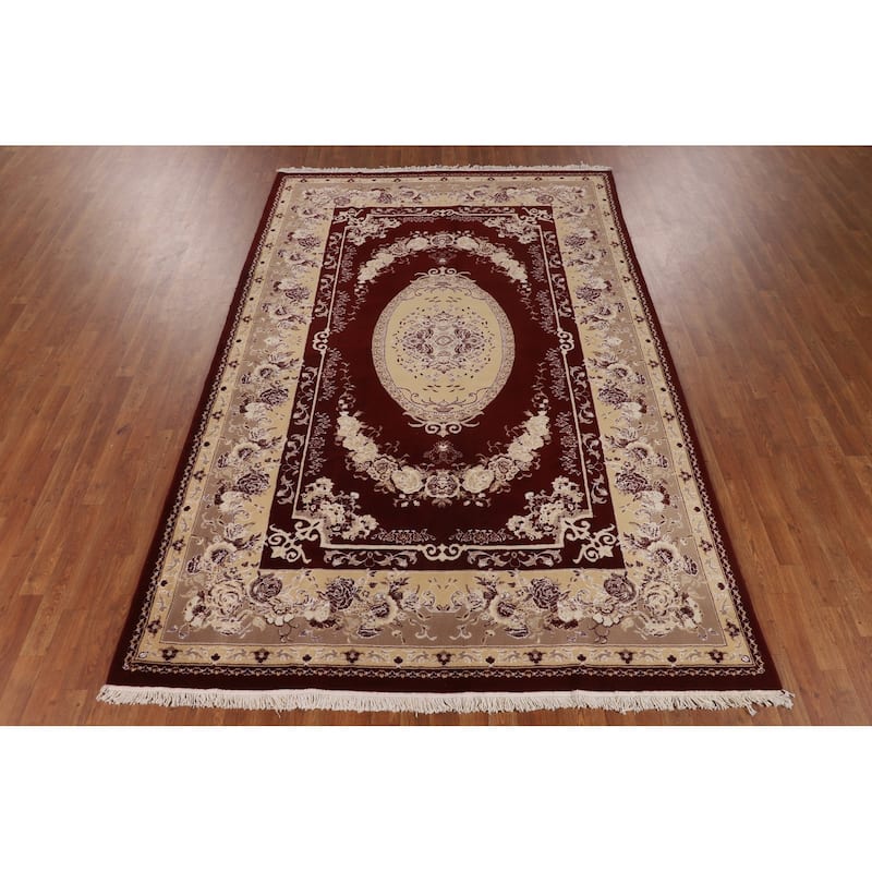 Red Victorian Style Kashan Turkish Area Rug Machine Made Floral Carpet - 6'6" x 9'10"