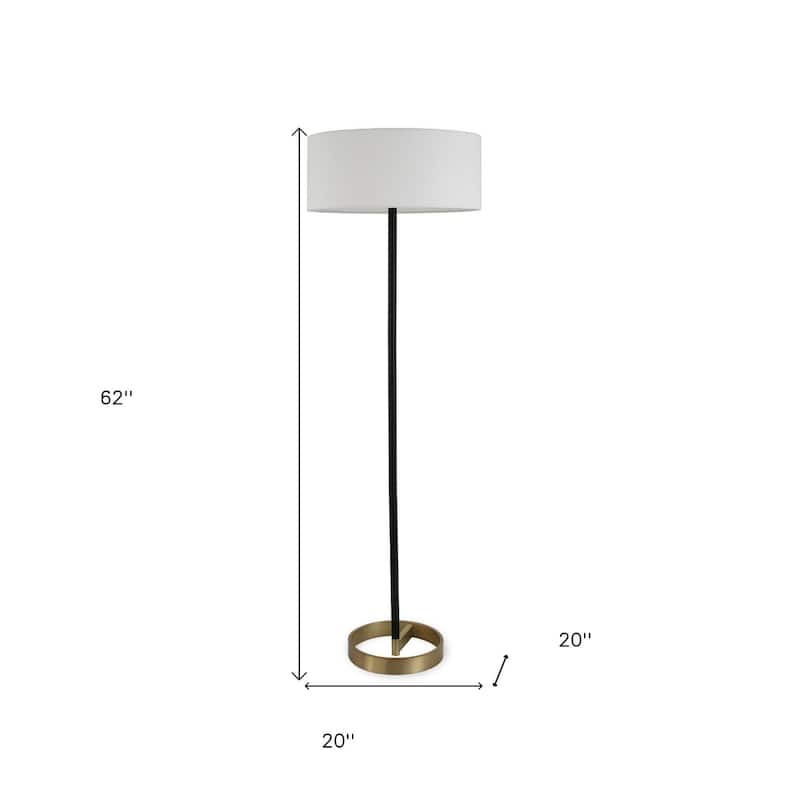 Black and White Metal Floor Lamp with Fabric Drum Shade Frosted Glass, Rotary Switch - 20” x 20” x 62” (D x W x H)