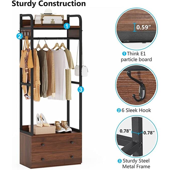 Freestanding Closet Organizer Small Clothes Rack Coat Rack with Drawers and Shelves