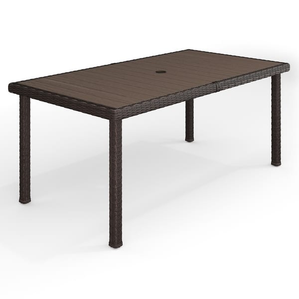 slide 2 of 23, 71" Outdoor Rattan Wicker Patio Table with Engineered Wood Top - 39"W x 71"D x 30"H Brown