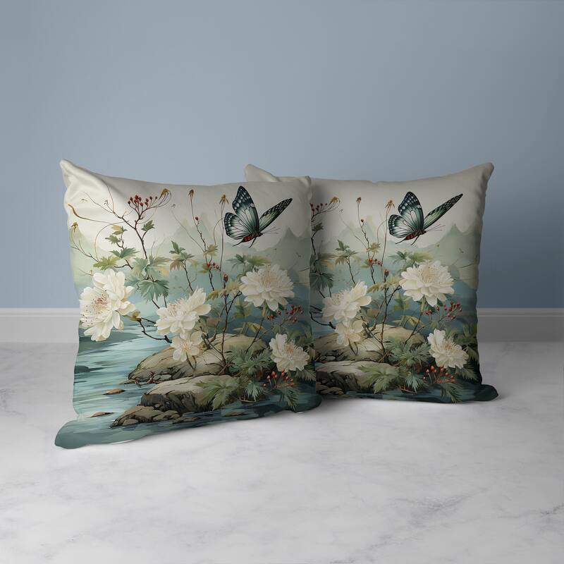 Lime And Green Butterfly Crest Ridge Faux Suede Throw Pillow Zipper