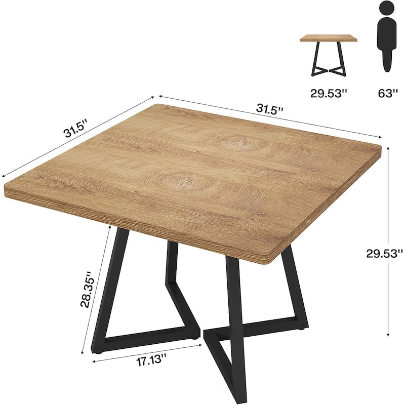 Square Dining Table Set, Industrial Dinner Table with Metal Base for Bar, Coffee Shop, Resturant