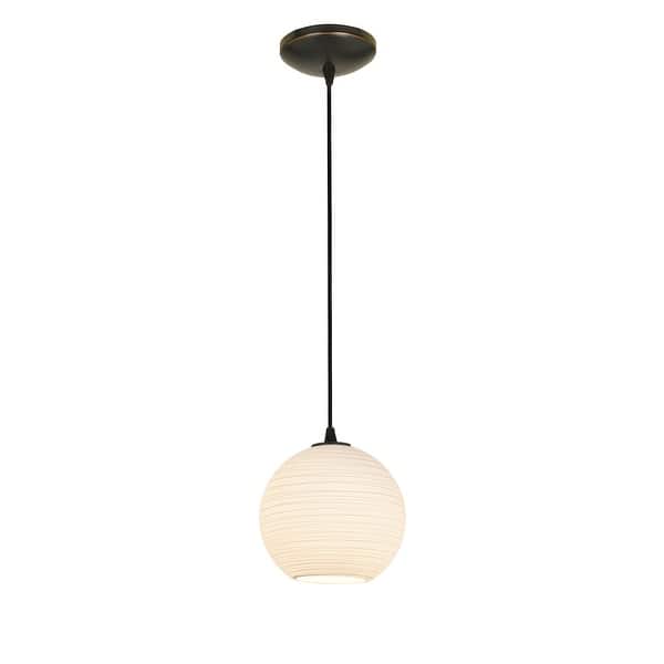 slide 2 of 4, Access Lighting Japanese Lantern 1-Light Glass Pendant - 8"dia - Oil Rubbed Bronze Finish - White Lined Glass Shade Oil Rubbed Bronze