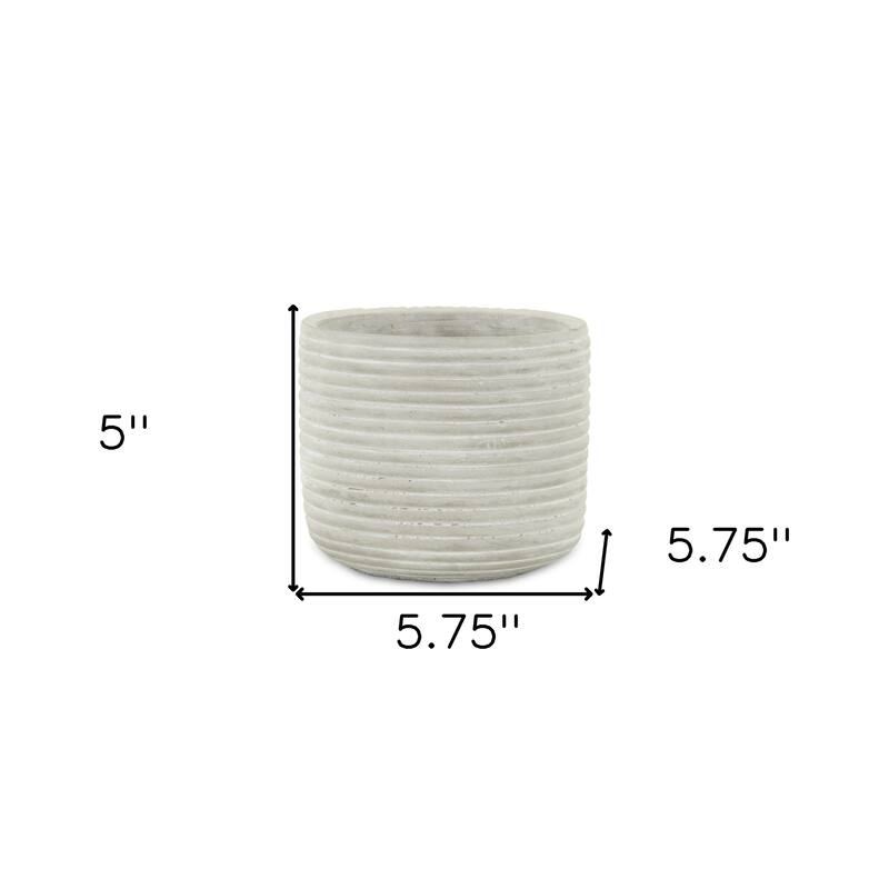 HomeRoots Light Gray Cement 39 Ounce Striped Round Distressed Pot Planter - 5.75 in. x 5.00 in. x 5.75 in.