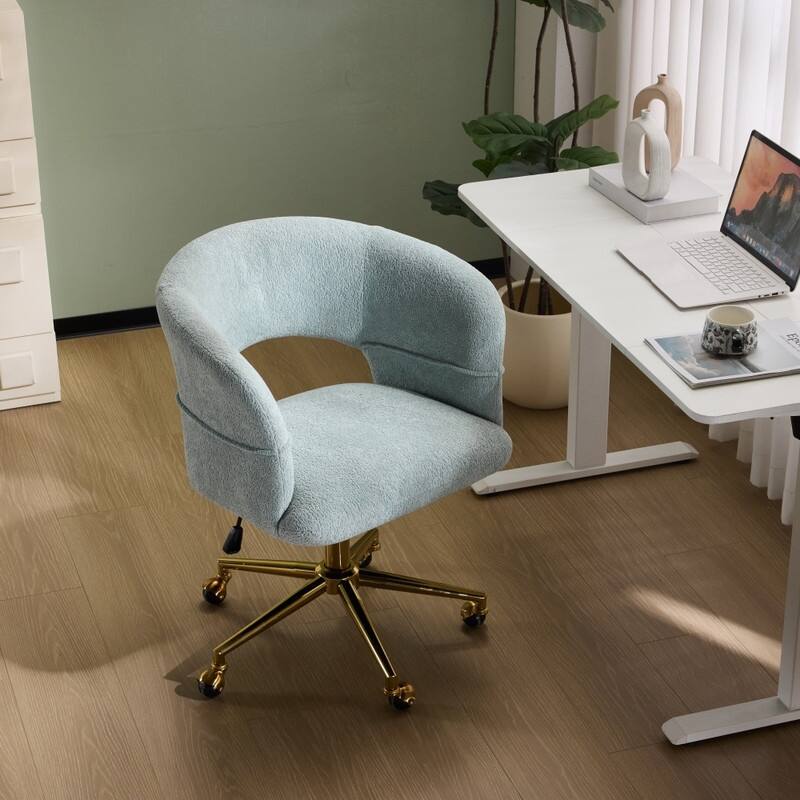 22.64 Inch Velvet Ring Backrest Swivel Office Chair - Mint-Green