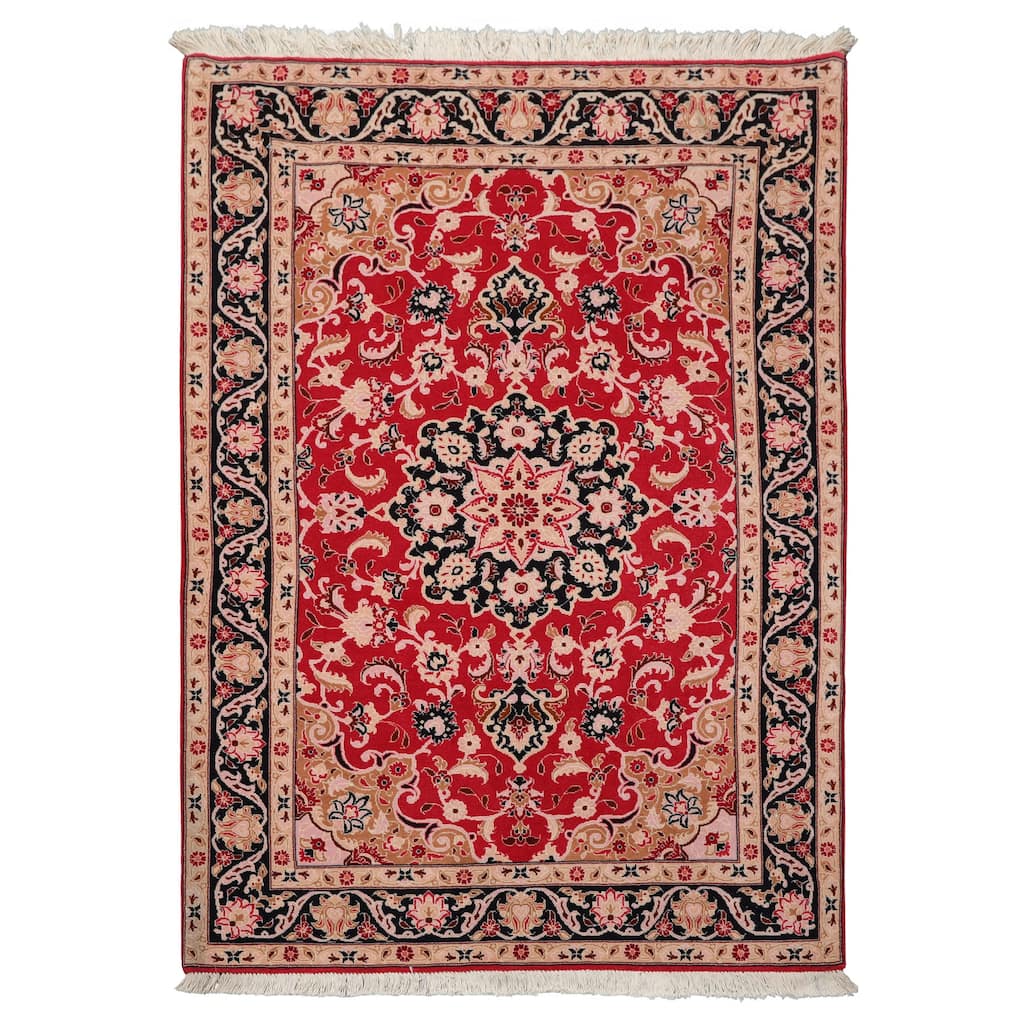 3'6''x5 Hand Knotted Wool Red Traditional 250 KPSI Rug - 3' 6'' x 5'