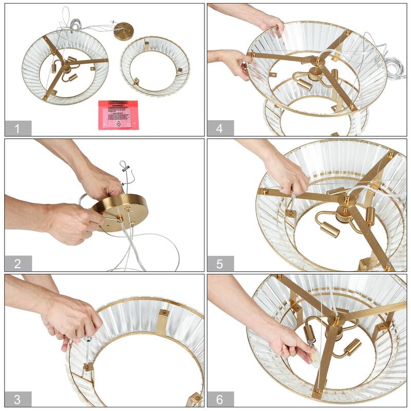 Modern Gold 3-Light 2-Tier Crystal Drum Chandelier for Living Dining Room